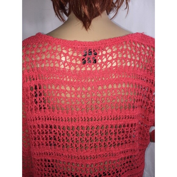 United States Sweaters Medium Coral Colored Open Knit Crochet Layering Sweater - Picture 9 of 12